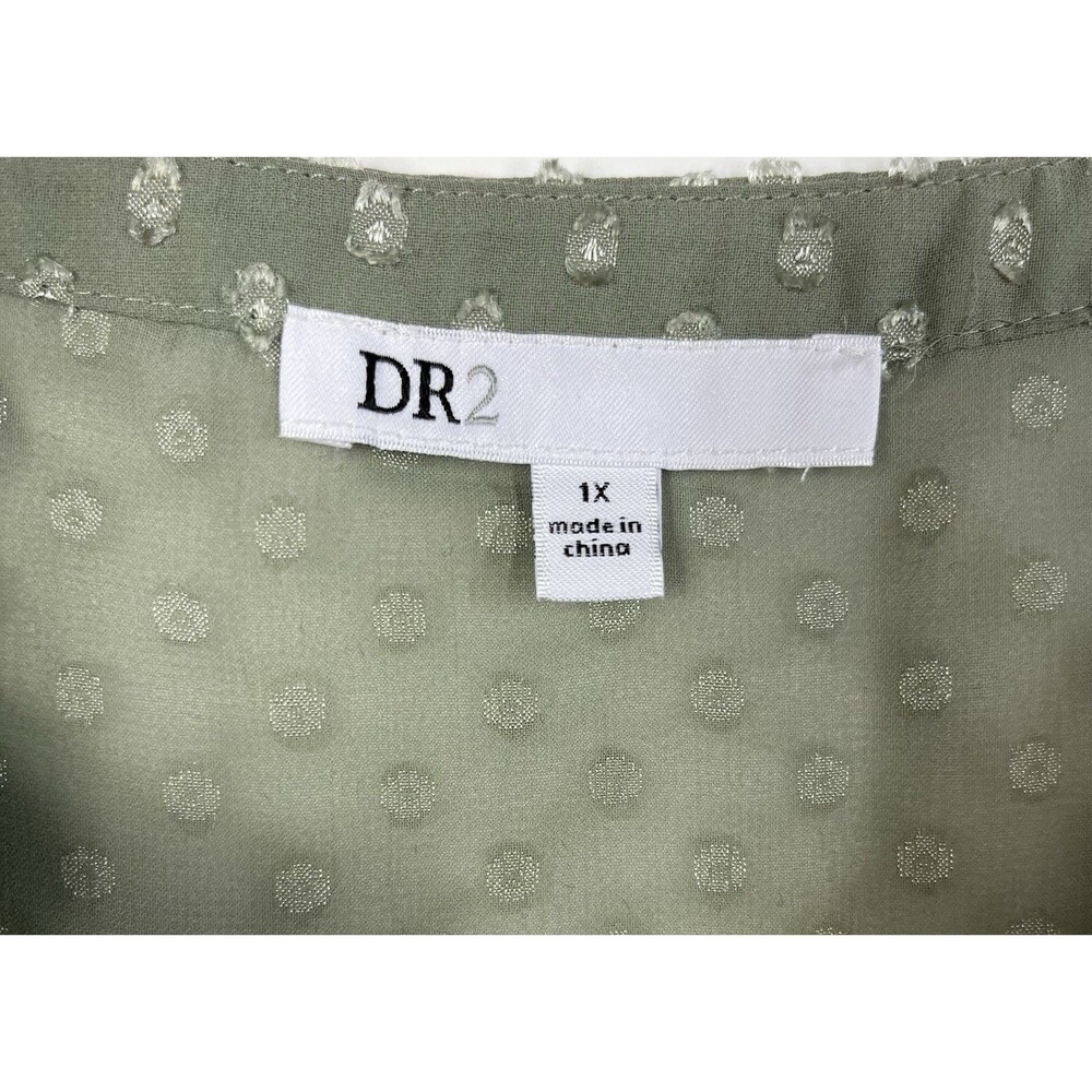 DR2 Women Plus 1X Green Swiss Dot Blouse Lace Trim Tassel Top Semi Sheer Boho - Picture 5 of 7